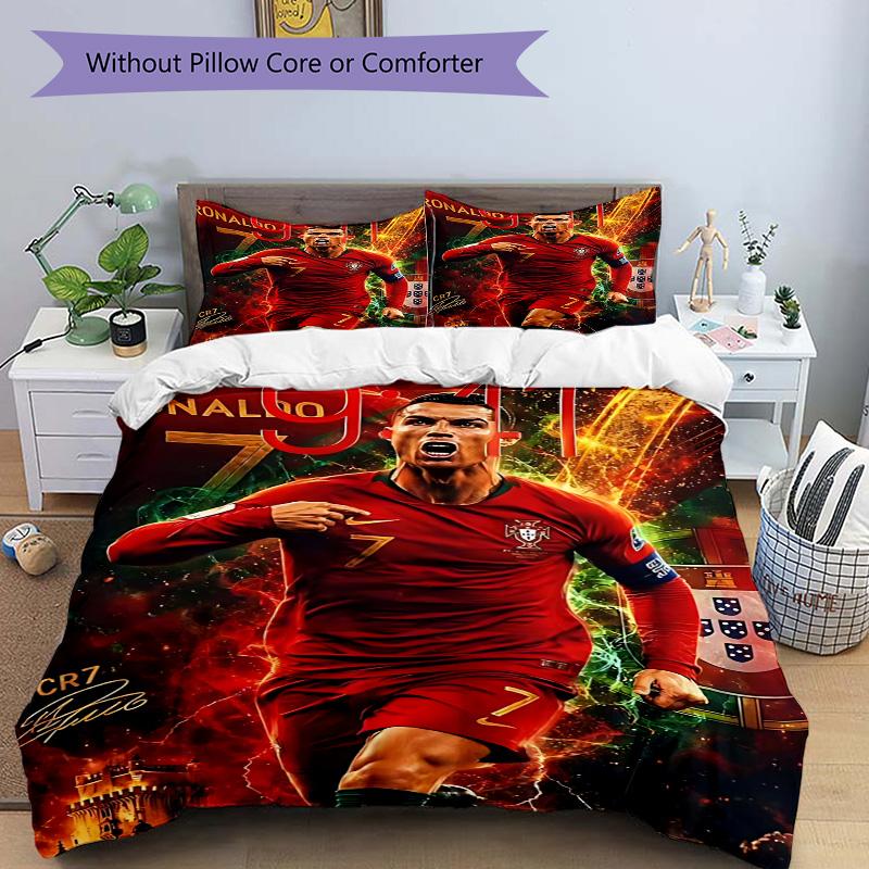 Ronaldo Portugal Soccer Legend Print 3Pcs Bedding Set,Duvet Cover with 2 Bedro,Pillowcase Home Birthday Gift