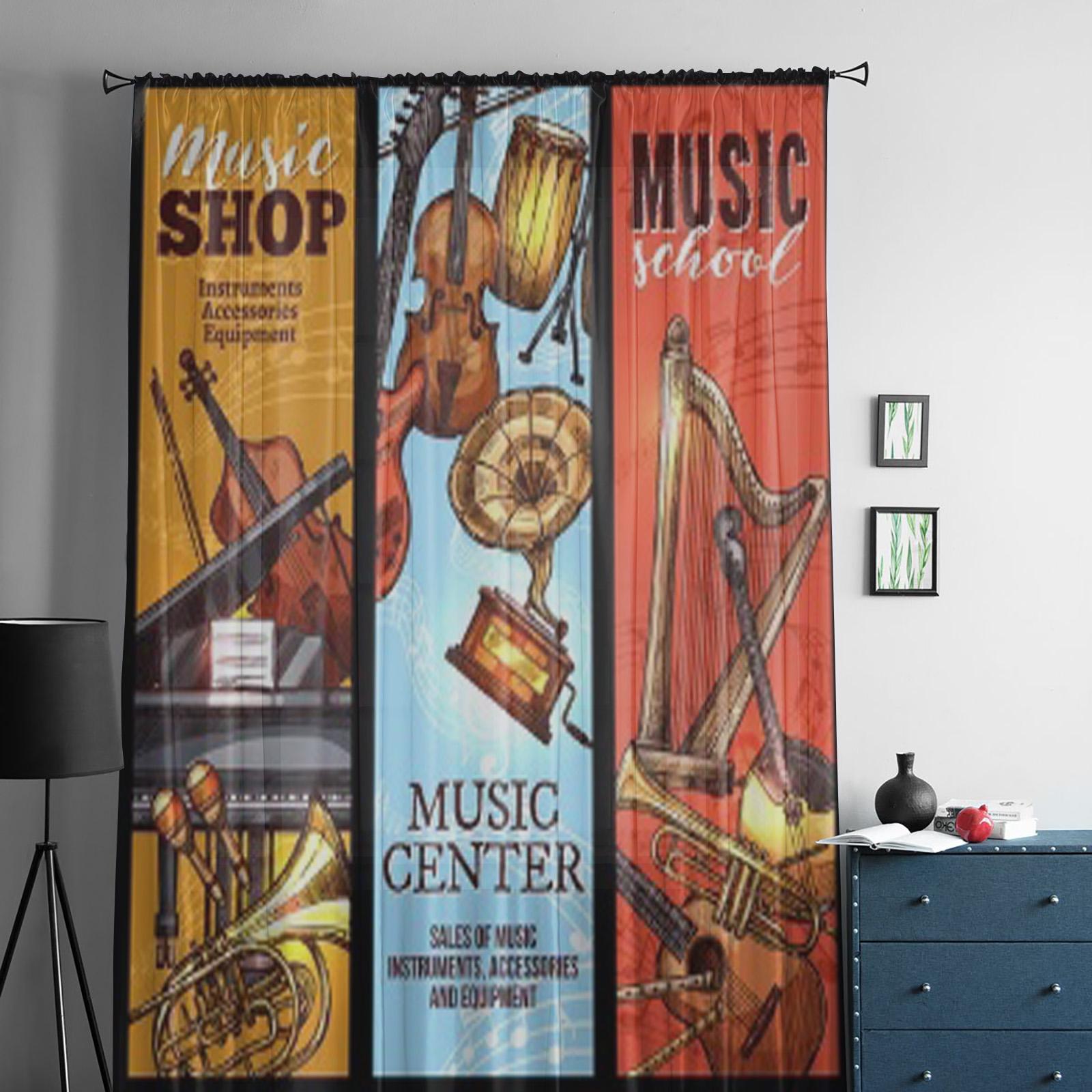 Тюлевые прозрачные оконные шторы с музыкальными инструментами для гостиной — фото 4