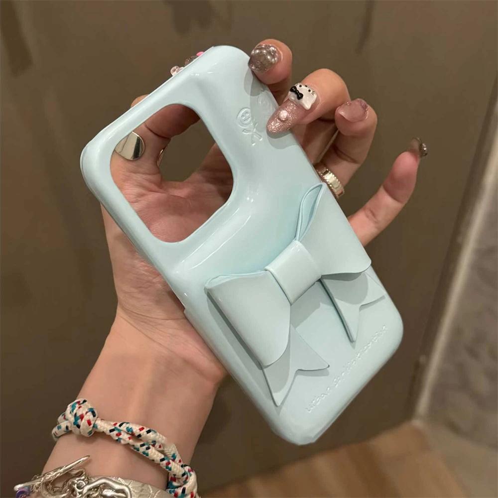 INS Korean Vintage Red 3D Bowknot Leather Phone Case For iPhone 17 16 15 14 13 12 Pro Max Creative Glossy Soap Soft Cover