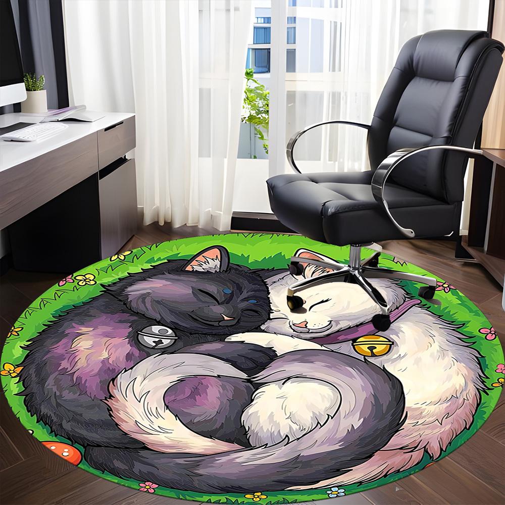 1pc Cats Harmony Office Round Area Rug, Under Office Chairs Bedroom Living Room Home Decor, Room Deco