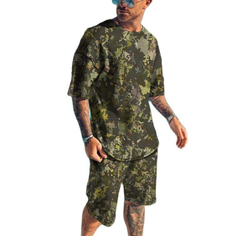 Summer New Men's Tracksuits 3D Printed T-shirt Set Camouflage