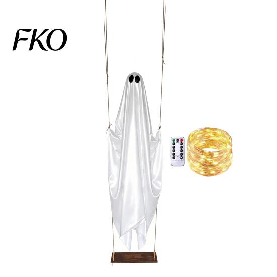Scary Party Atmosphere Lighting Hanging Ghost Swing Halloween Decoration with Remote Control & LED String Lights, Waterproof Creepy Window Props Decor
