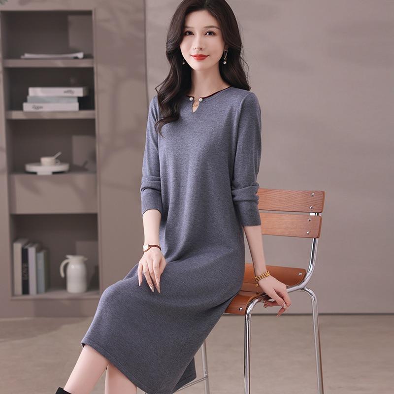 Temperament Elegant Wind Knitted Sweater Dress Autumn and Winter New Large Size Loose Long Bottom Sweater Skirt