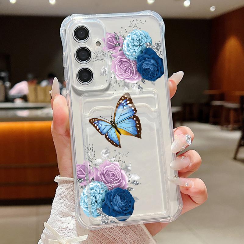Butterfly Print Case For Samsung S26 S25 S24 Ultra S23 S22 S21 FE A54 A15 A35 A55 A16 A26 A36 A56 A17 A37 A57 5G Clear Card Slot Back Cover
