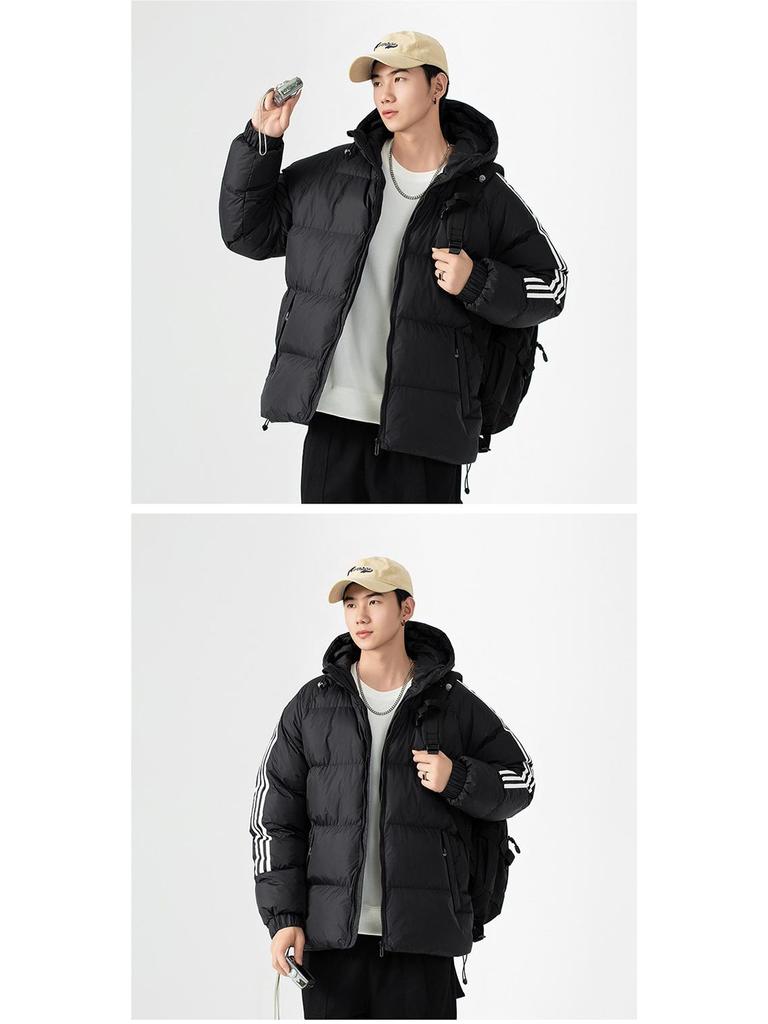 Graphene Black Gold Striped Unisex Hooded Cotton-Padded Jacket for Autumn/Winter