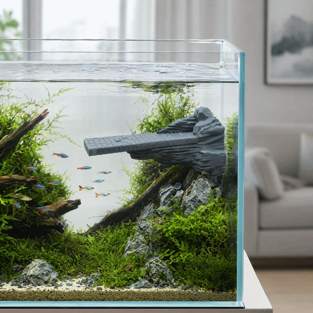 Ancient Chinese Style Fish Tank Decorations Realistic with Suction Cup Cliffside Rock Ornaments Plastic Natural Landscapes