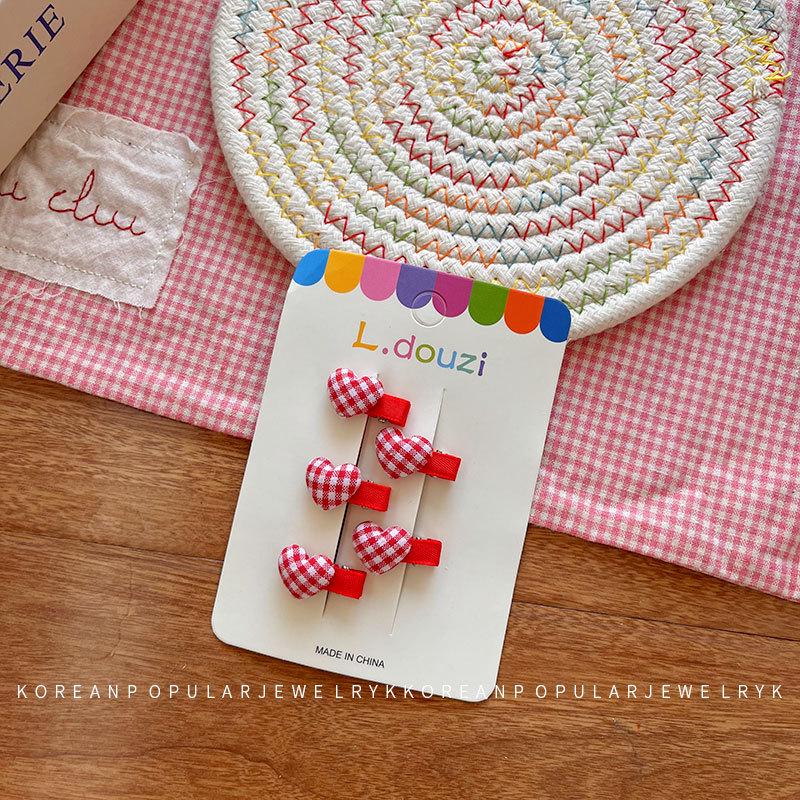 Korean Sweetheart Gingham Hair Clips for Little Girls - Cute Bangs and Side Accessories