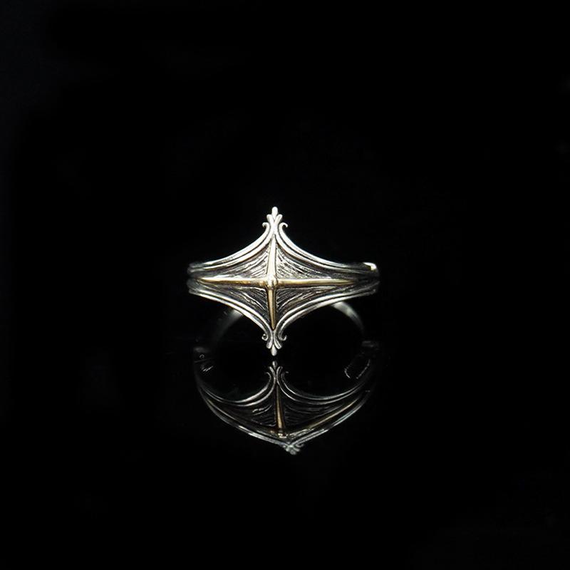 Yintai Fei Studio Thai Silver Starburst Cross Rhombus Punk Ring Adjustable Open Size