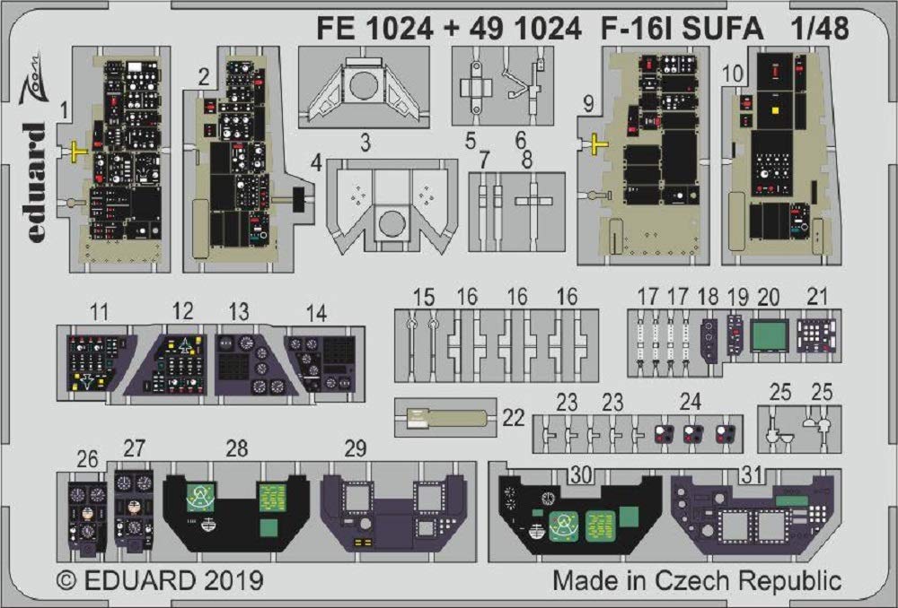 Eduard Zoom Etching Parts Sufa Plastic Model Kit Parts EDUFE1024 1/48 F-16I (for Hasegawa)