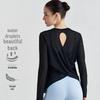 Women's Breathable Long Sleeve Yoga Top with Crossed Hem and Sun Protection