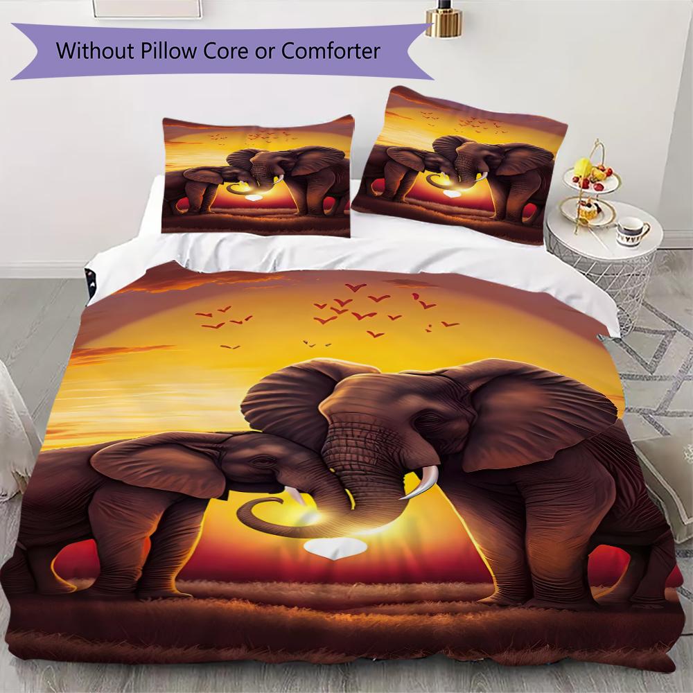 1PC Elephant Theme Bedding Quilt Set Quilt Cover Pillowcase Home Decoration Birthday Gift (1 * duvet cover + 2 * pillowcase, without core)A15