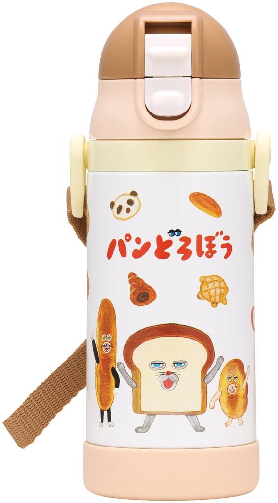 Skater Stainless Steel Water Bottle with Baby 2-Way Straw, 350ml, Mug, "Bread Thief" (STWM3N-A)