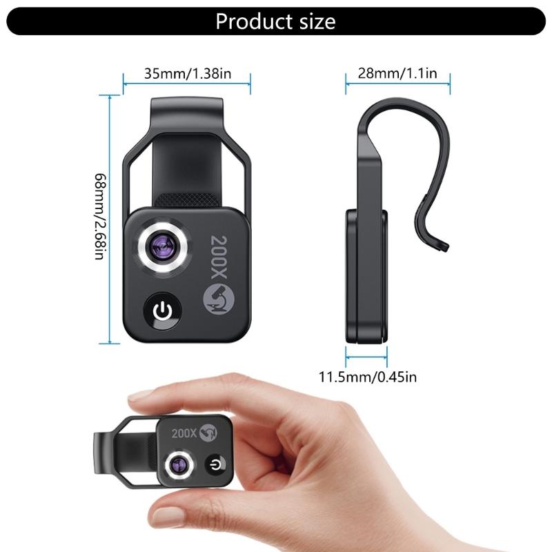 200X LED Lighted Pocket Microscope with Builtin LED Universally Smartphone Digiscoping Adapter Clip Macro Lens