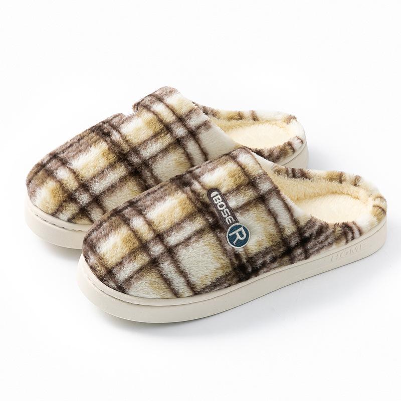 Fashion home cotton slippers women's autumn and winter new non-slip velvet warm colored striped cotton slippers