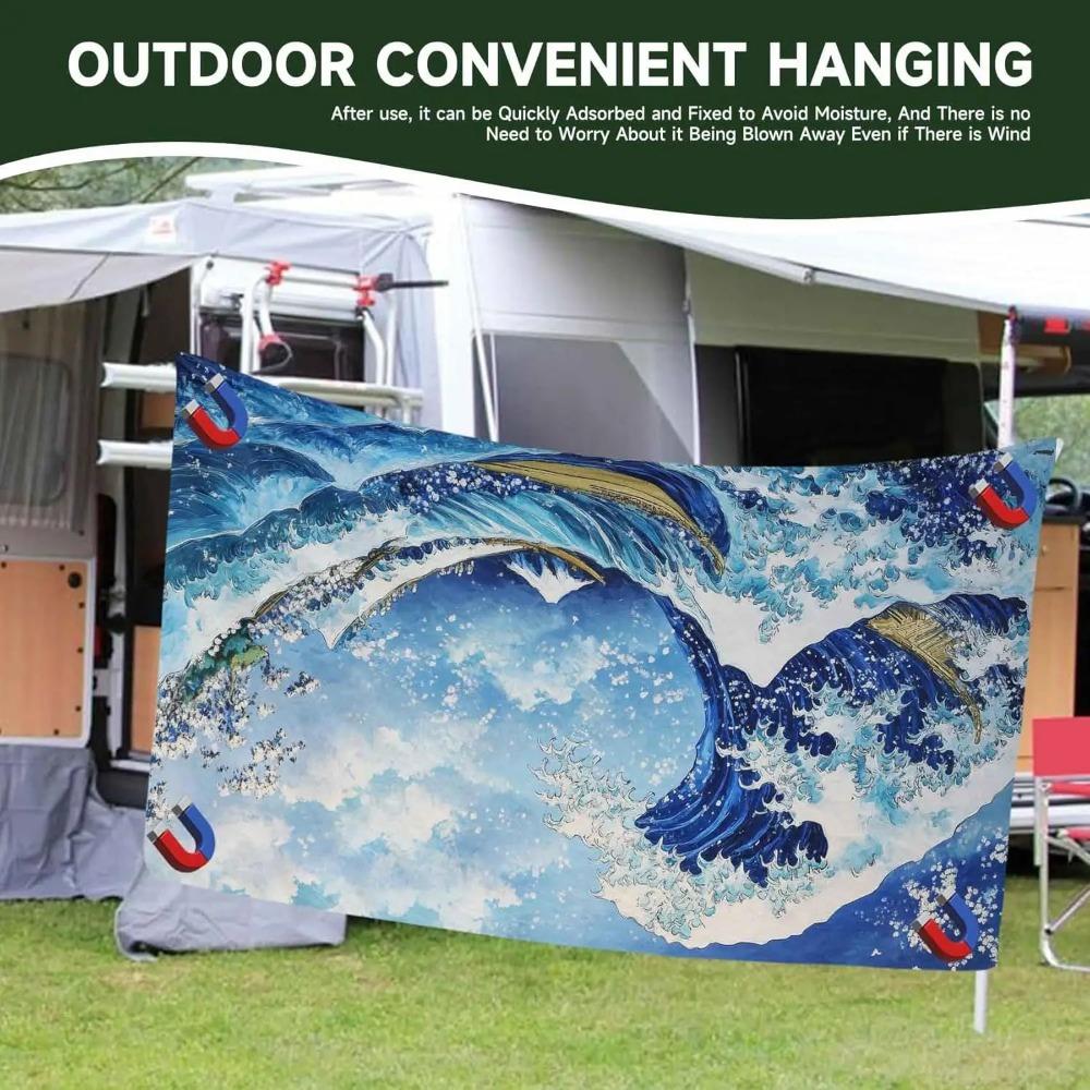 Artistic Sea Wave Beach Towel, Ink Style Ocean Pattern Quick Dry Absorbent, Large Sand Resistant Travel Pool Essentials