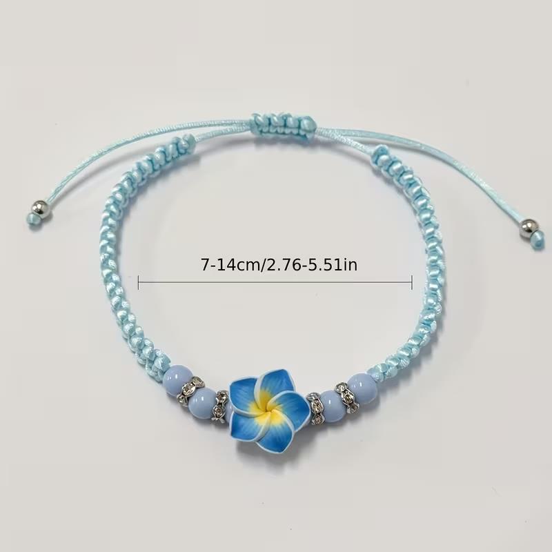 5pcs Hawaiian Plumeria Flower Beaded Bracelets Luau Summer Beach Party Gift Aloha Tropical Birthday Decoration Bohemian Wedding