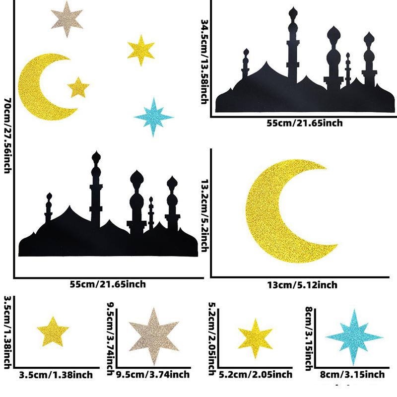 Hot Stamping Stars Moon Eid Al Fitr Party Decorations Ramadan Castle Star Pendants Muslim Party Decorations Party Table Flag