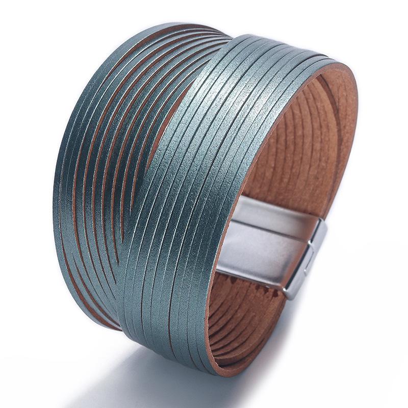 Bohemiskt Läderarmband med Flera Trådar och Prägling, med Magnetlås för Herr och Dam