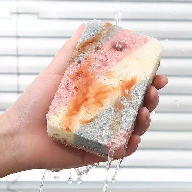 5/10pcs Colorful Dishwashing Sponge Wood Pulp Non Stick Reusable Household Dishwashing Decontamination Kitchen Cleaning Tools