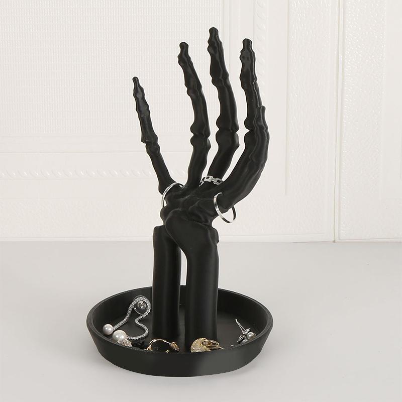 Gothic Skeleton Hand Jewelry Stand Black Plastic Necklace Earring Organizer Monster Hand Jewelry Display Tray Retro Home Decor