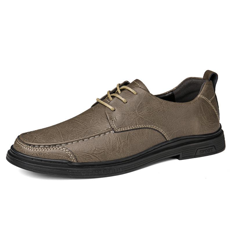 22 Men'S Shoes Casual Leather Shoes Spring And Summer Low-Top Lace-Up Cowhide Surface Hollow Ventilation Hole Casual Shoes Single Shoes