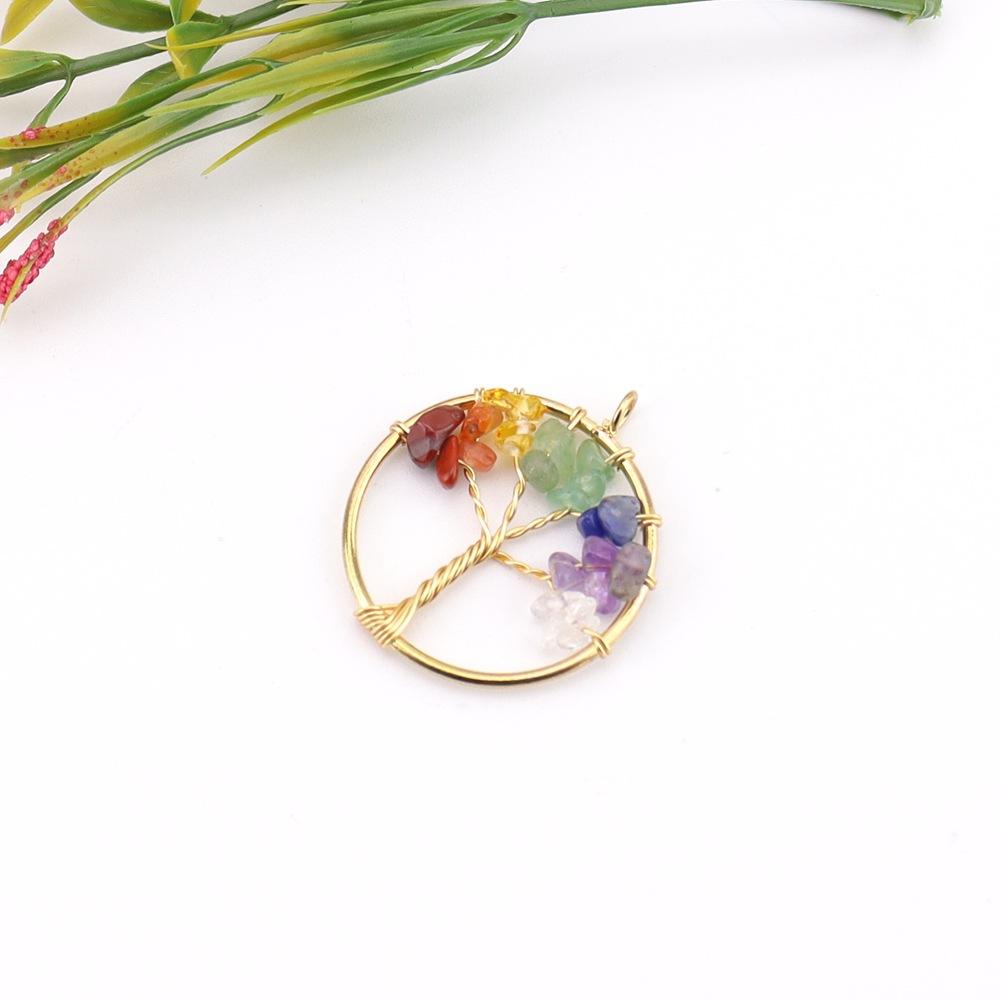 7-Color Natural Stone Jewelry Crystal Gravel Fortune Tree Handmade Winding Tree Of Life Pendant Necklace Jewelry N741