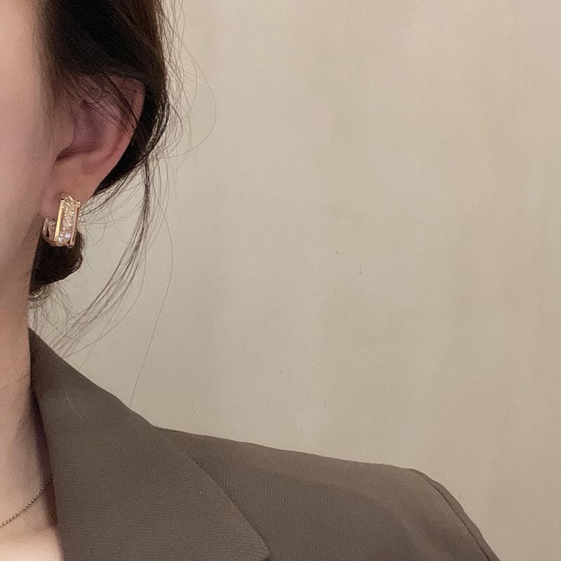 Geometric Crystal Design 925 Sterling Silver Earrings for Women