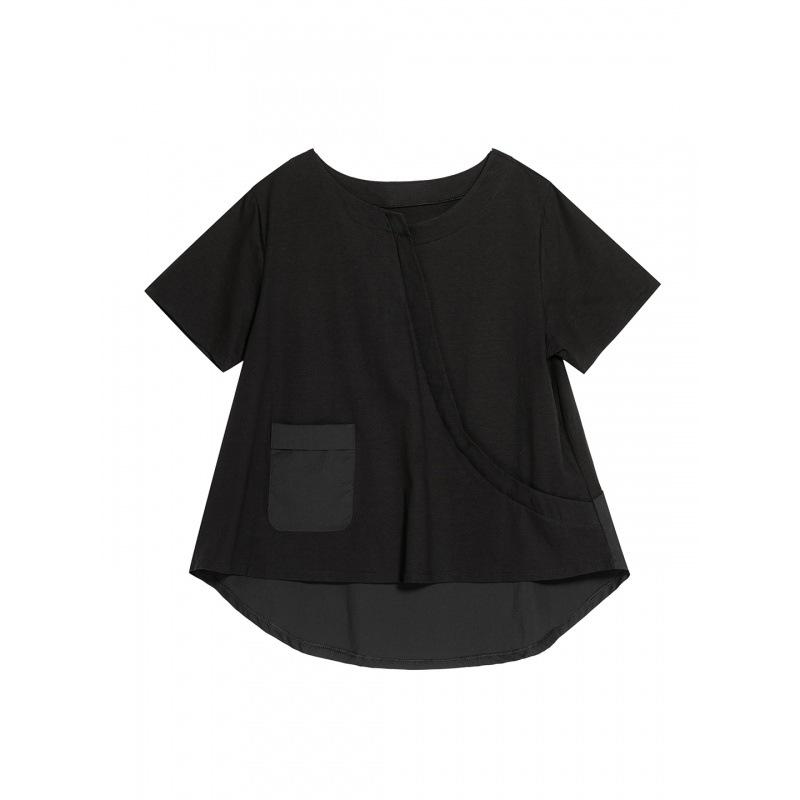 Women's Asymmetrical Swallowtail T-shirt - Dark, Round Neck, Casual & Versatile Trend