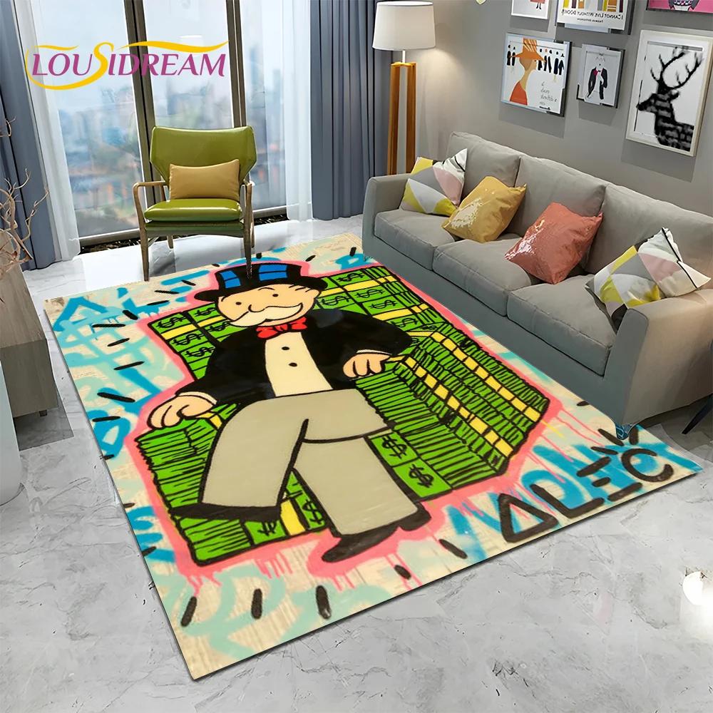 Retro Games Dollar Monopoly Cartoon Carpet Rug for Home Living Room Bedroom Sofa Doormat Decor,kids Area Rug Non-slip Floor Mat