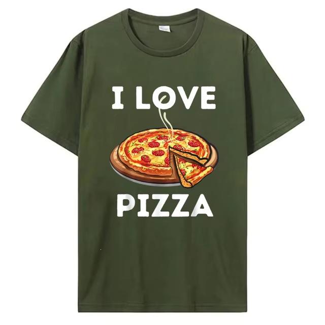 Cross-border Western trendy T-shirts for men, I Love Food tops, pizza cartoon print T-shirts, men's short-sleeve T-shirts