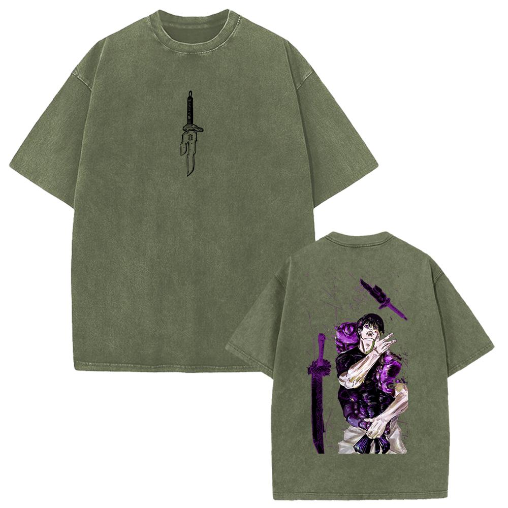 Jujutsu Kaisen Graphic Printed Tshirt Fushiguro Toji Manga Washed Oversized T Shirt Men Women Clothing Cotton Short Sleeve Tee