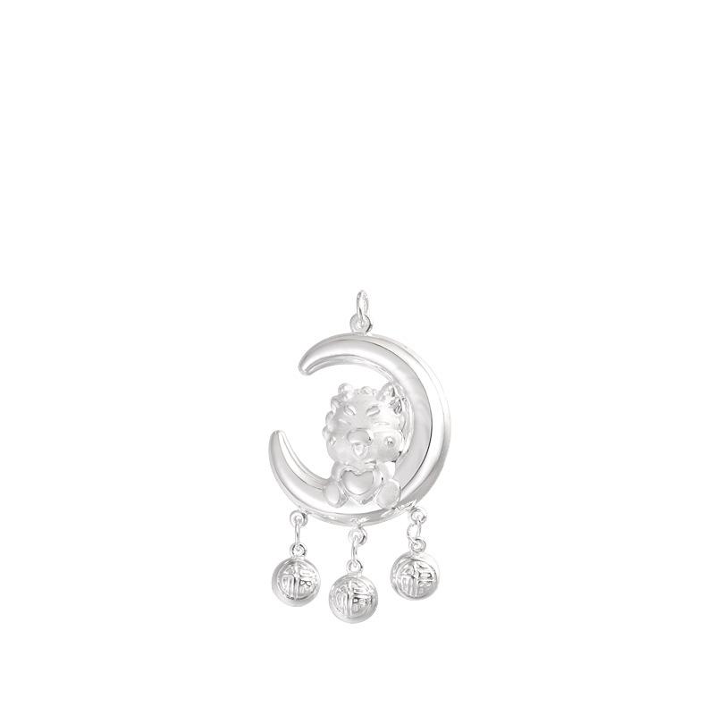 999 Sterling Silver Dragon Moon Peace Necklace - Zodiac Longevity Lock Gift 999 Silver [With Certificate]
