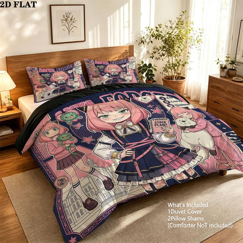 Spy Family Pattern Bedding Quilt Set Quilt Cover Pillowcase Home Birthday Gift(1 * duvet cover + 2 * pillowcase, without core)