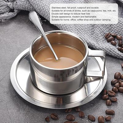3Pcs Stainless Steel Coffee Cup Set 200ml SUS304 Tea Cup Insulated Double Walled Coffee Mugs With Saucer Spoon Cups For Latte