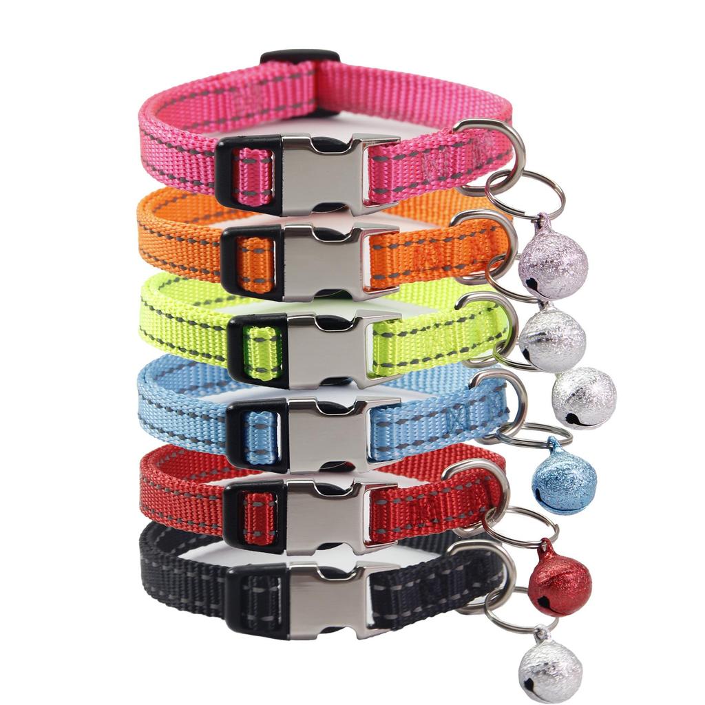 Reflective Nylon Cat Collar with Bell, Engraved Adjustable Anti-Lost Feature