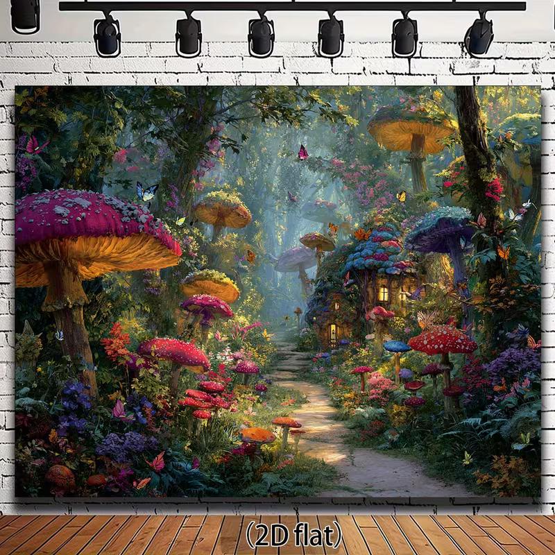 2D Dreamy Magical Mushroom Wonderland Backdrop for Children's Studio Photos