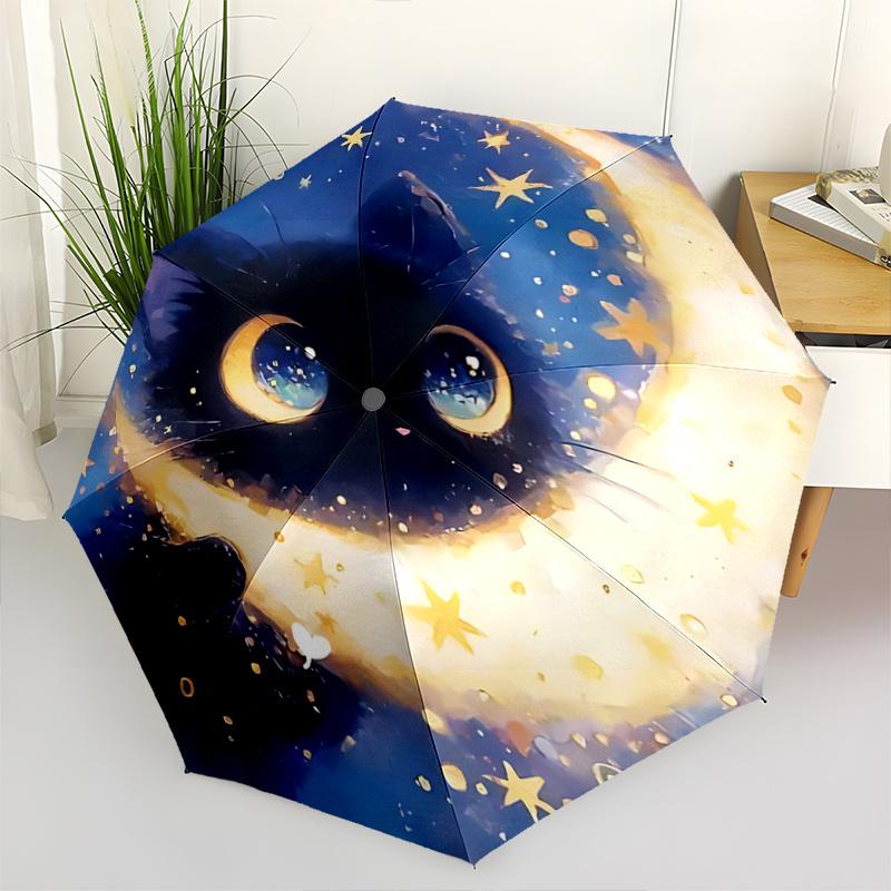 

1pc Moonlit Night Sky Auto-Open Close Umbrella with Starry Sky Print Foldable Design, Iron Frame, Outdoor Use, Festival Gift for Fans, Travelers,