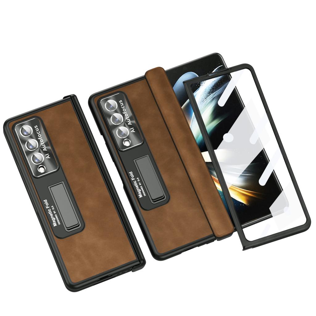 Matte Feeling Leather Full Coverage Case for Samsung Galaxy Z Fold4 Fold 4 5G Fold3 Fold 3 Zfold4 Lens Screen Glass Film Cases