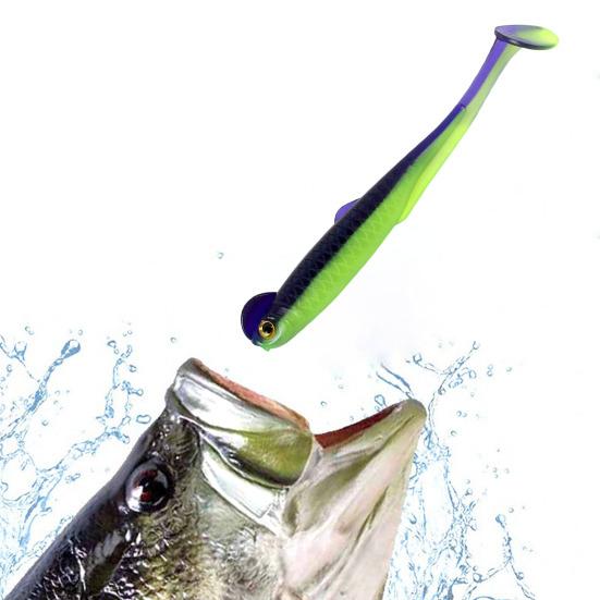 20 Pcs Fishing Lure 3D Artificial Fish with T Tail Flexible Fish Bait for Texas Jigs Wacky Hooks Outdoor Fishing
