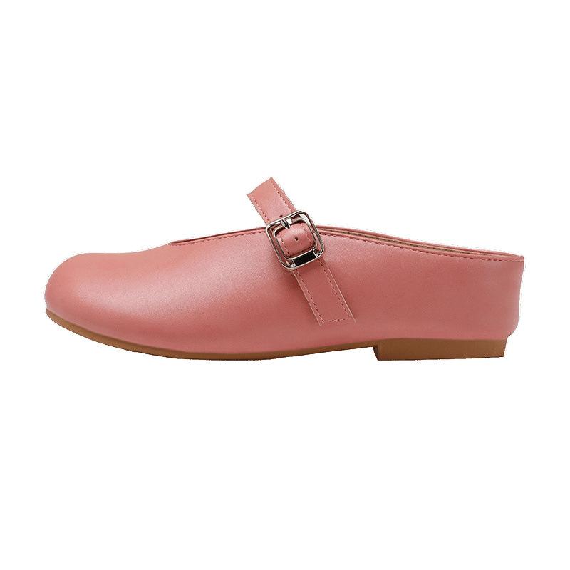 Mary Jane retro half-drag round head buckle solid color single shoes one-word buckle light mouth inner height increase 5CM small size 3233