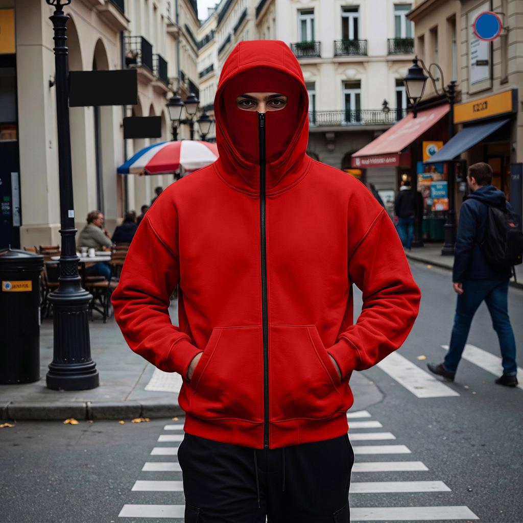 Men's Gothic Double Hooded Zip-Up Hoodie Loose Fit Trendy Streetwear