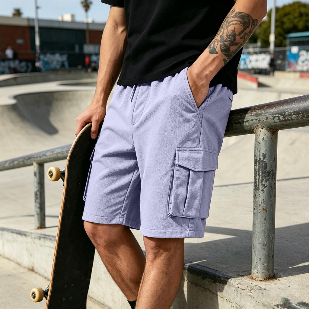 Men’s Casual Drawstring Waist Cargo Shorts with Multiple Pockets Relaxed Fit Knee Length Five Pocket Design