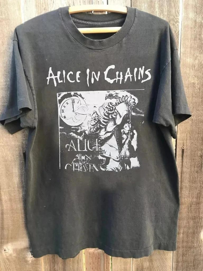 Alice In Chains Heavy Metal Band Grafikprint Kurzarm-Baumwoll-T-Shirt Sommer Retro Herren Damen Casual Y2K Streetwear