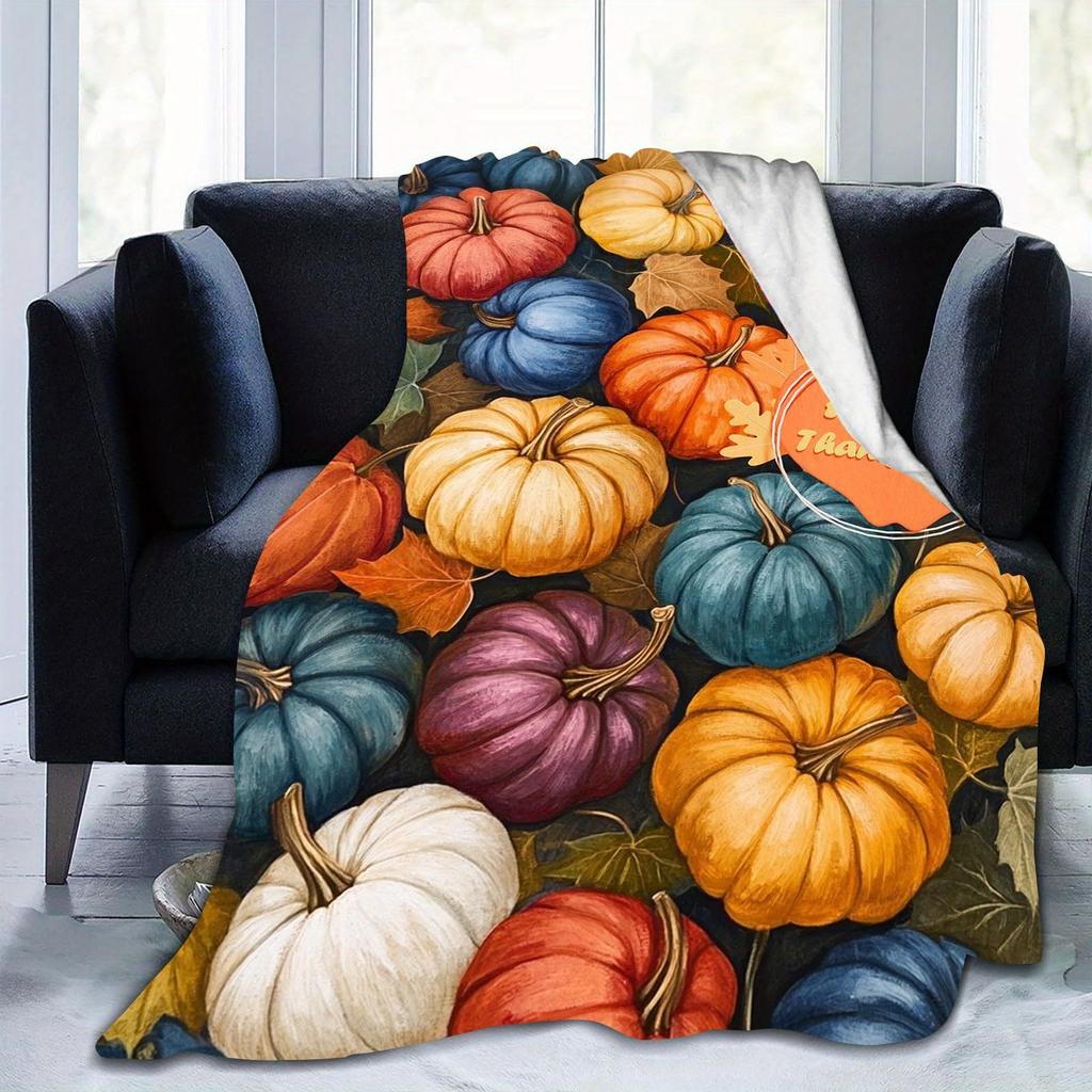 Pumpkin Flannel Blanket Floral Print Blanket Thanksgiving Air Conditioning Blanket Blanket Nap