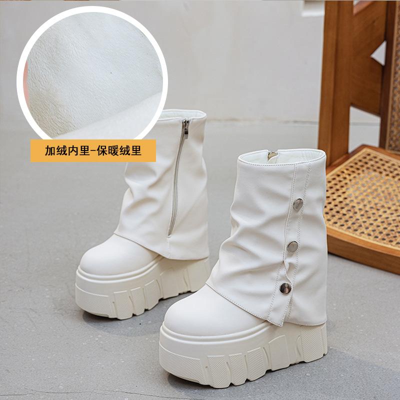 

Inner heightening Martin boots women s 2025 autumn and winter new thick-soled short tube snap-button solid color design leather boots trouser boots 39
