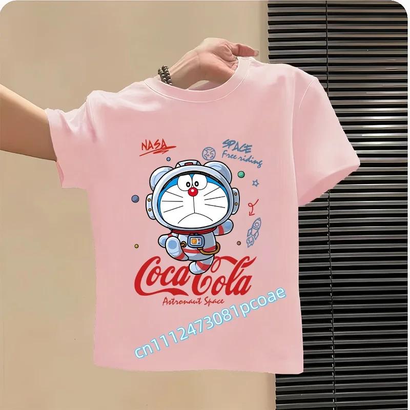 Doraemon Children's Pure Polyester Short-Sleeved Boys' Sports Shirt, Girls' Casual Top, Big Bear Cartoon Print Summer T-Shirt