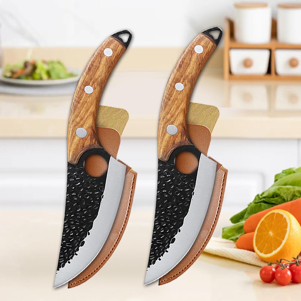 Stainless Steel Butcher Boning Knife Handmade Forged Knife Meat Cleaver Vegetable Slicing Knife Fish Knife with Wooden Handle