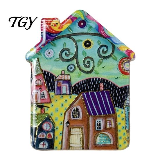 Lockers Decorative Magnets Vintage House Refrigerator Magnet, Colorful Fairy Tale Town Cottage Pattern Fridge Magnetic Kitchen Decoration Accessories
