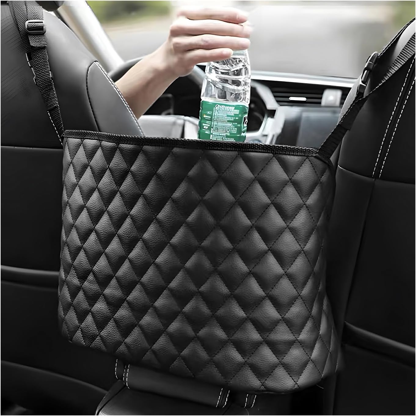 Car Net Pocket Handbag Holder, Large Capacity Automotive Purse Holder Organizer Between Two Seats, Leather Seat Storage Holders Barrier of Backseat