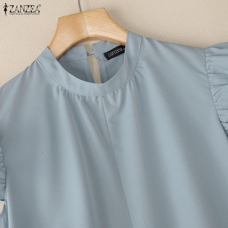 ZANZEA Women Casual Stand Collar Summer Sleeveless Dress